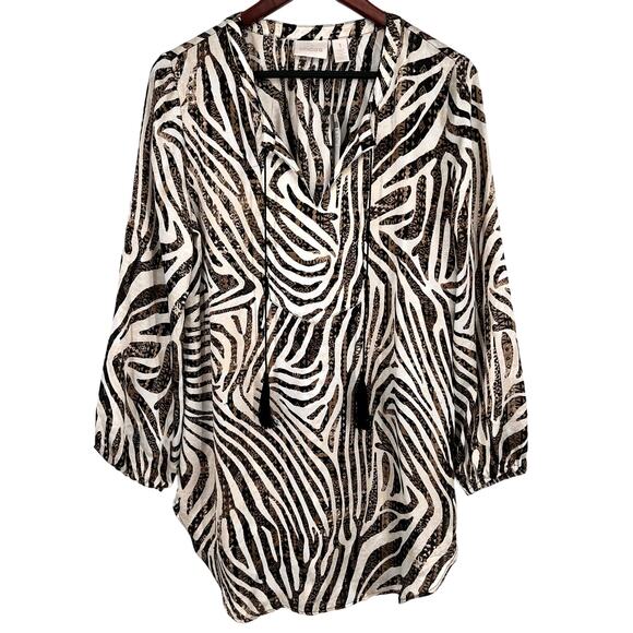 CHICOS Zebra Print Tunic - chicos sz 1 - NWOT - Picture 1 of 10